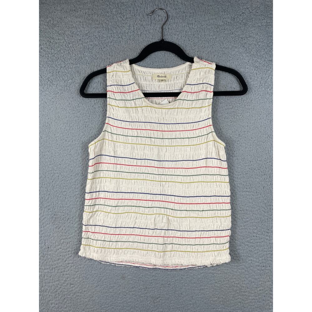 Madewell Smocked Textured Rainbow Striped Tank Top Size M